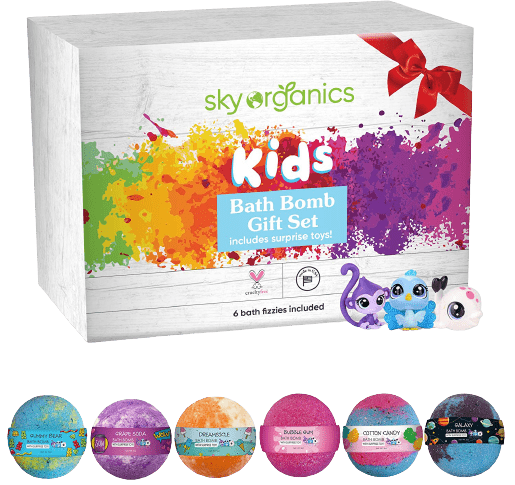 Sky Organics Kids Bath Bombs Gift Set with Surprise Toys Inside