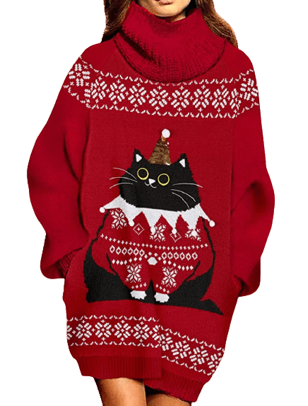 Women Turtleneck Loose Christmas Sweater Dress