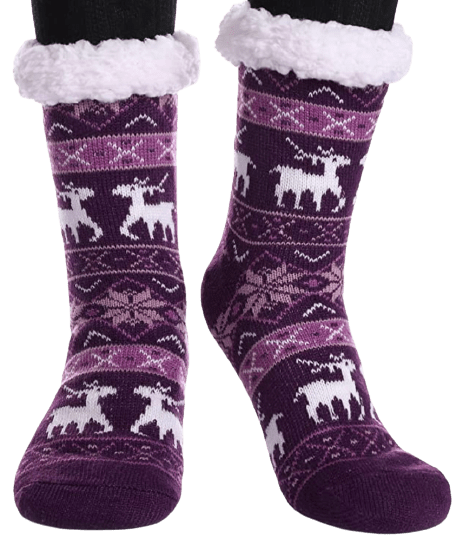 Winter Snowflake Fleece Lining Knit Thick Warm Slipper Socks