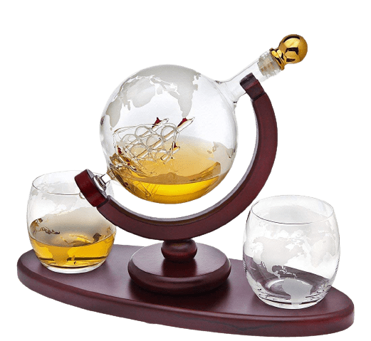 Whiskey Decanter Globe Set with 2 Glasses
