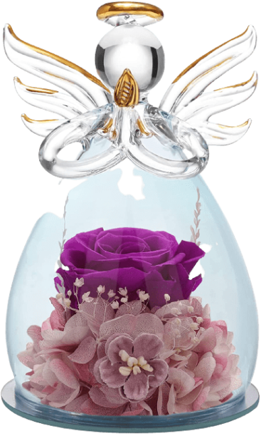 Preserved Pretty Purple Roses with Angel