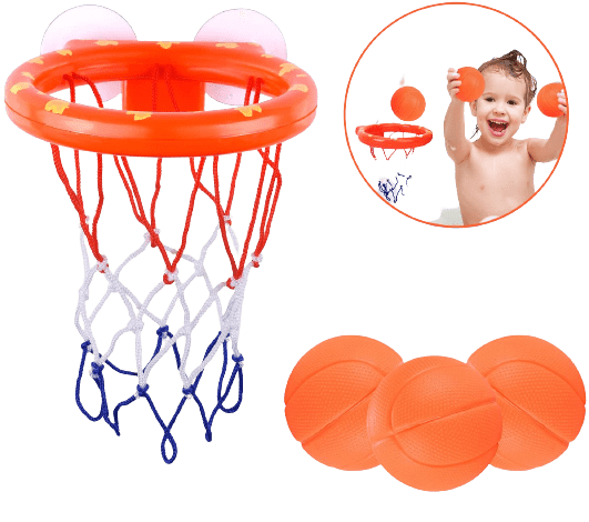 BRITENWAY Fun Basketball Hoop & Balls Playset for Little Boys & Girls | Bathtub Shooting Game for Kids & Toddlers | Suctions Cups That Stick to Any Flat Surface + 3 Balls Included