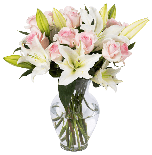 Fresh Cut Roses and Oriental Lilies With Vase