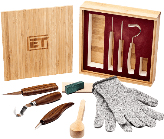 Carving Tools Set with Cut Resistant Gloves and Bamboo Box
