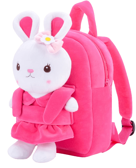 Backpack with Stuffed Bunny Toy Rose Red