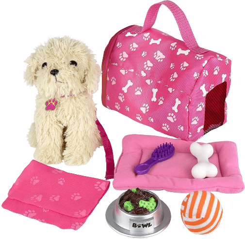 Puppy and Accessories Set - Perfect for 18 inch American Doll