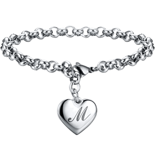 Alphabet Charm Stainless Steel Heart Bracelet