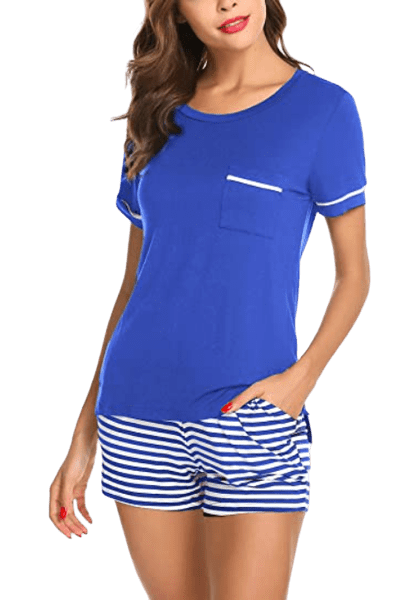 Womens Pajama Set - Striped Short Sleeve Sleepwear