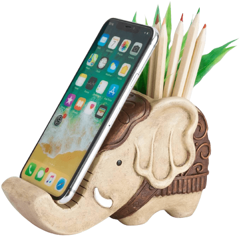 Elephant Shaped Pen Pencil Holder with Phone Stand