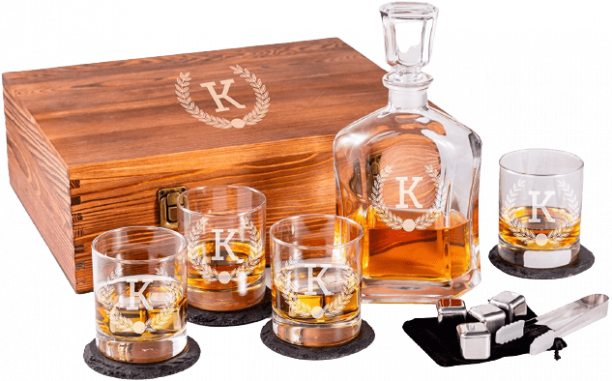 Engraved Liquor Decanter Set with Scotch Glasses