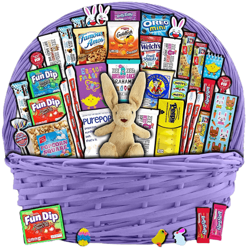 Purple Easter Candy Basket with Plush Bunny