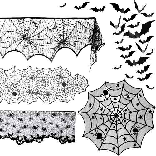 Halloween Spider Web & Bat Decoration Set