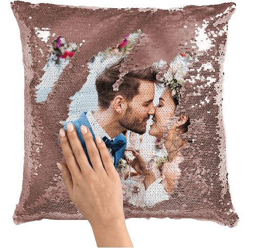 Personalized Photo Cushio Cover with Sequins