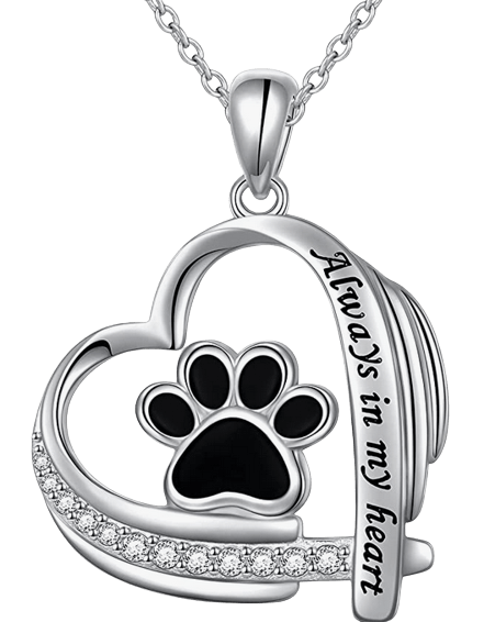 Pet Paw Print Heart Sterling Silver Pendant Necklace